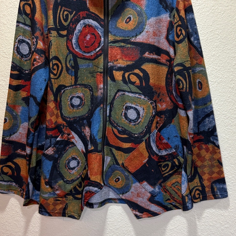 Abstract Print Zip-Front Varsity Jacket - Multicolor - Picture 2 of 11
